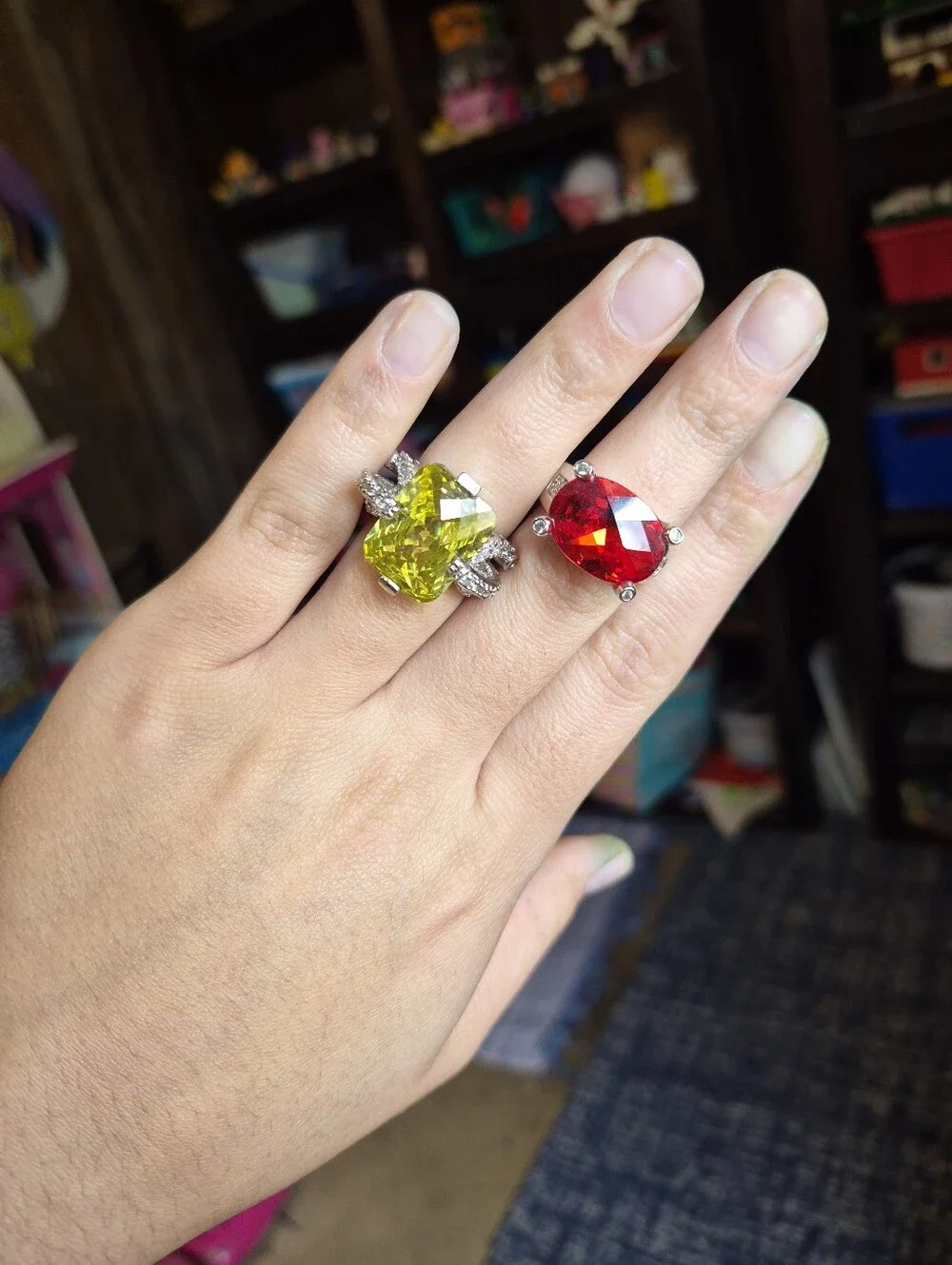 Two-Piece Statement Cocktail Rings — Yellow and Red Gemstones